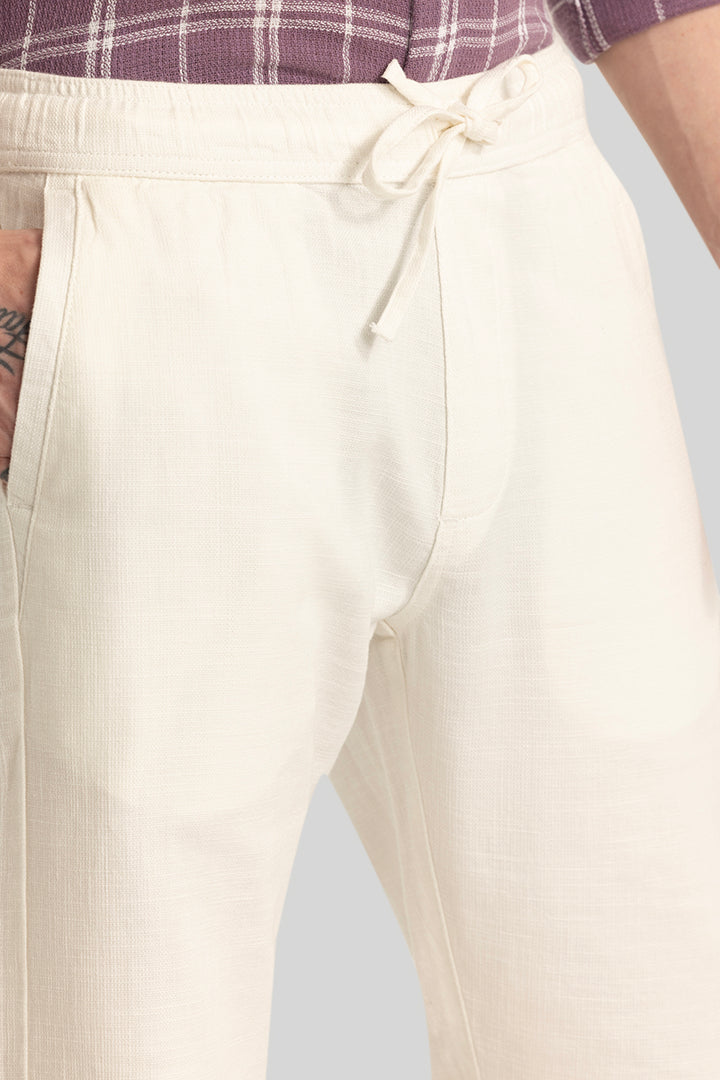 Martino Off White Plain Relaxed Fit Trousers