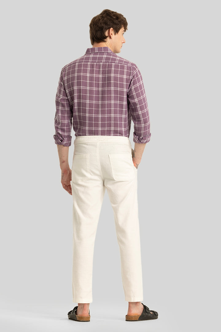 Martino Off White Plain Relaxed Fit Trousers