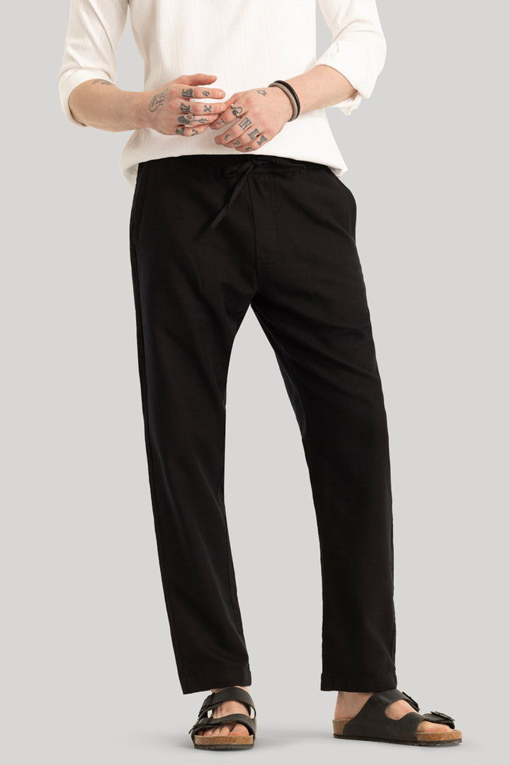 Martino Black Plain Relaxed Fit Trousers