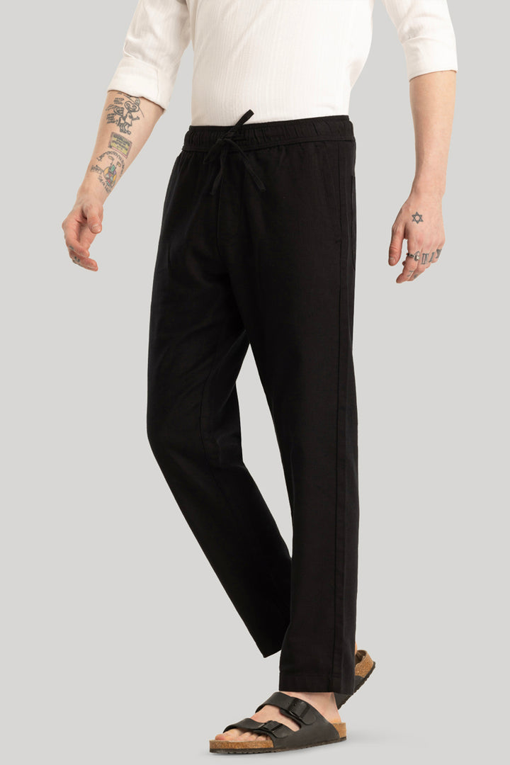 Martino Black Plain Relaxed Fit Trousers