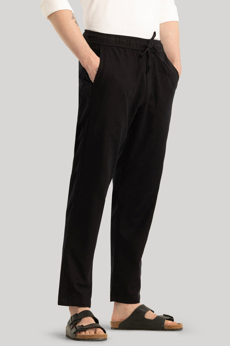 Martino Black Plain Relaxed Fit Trousers