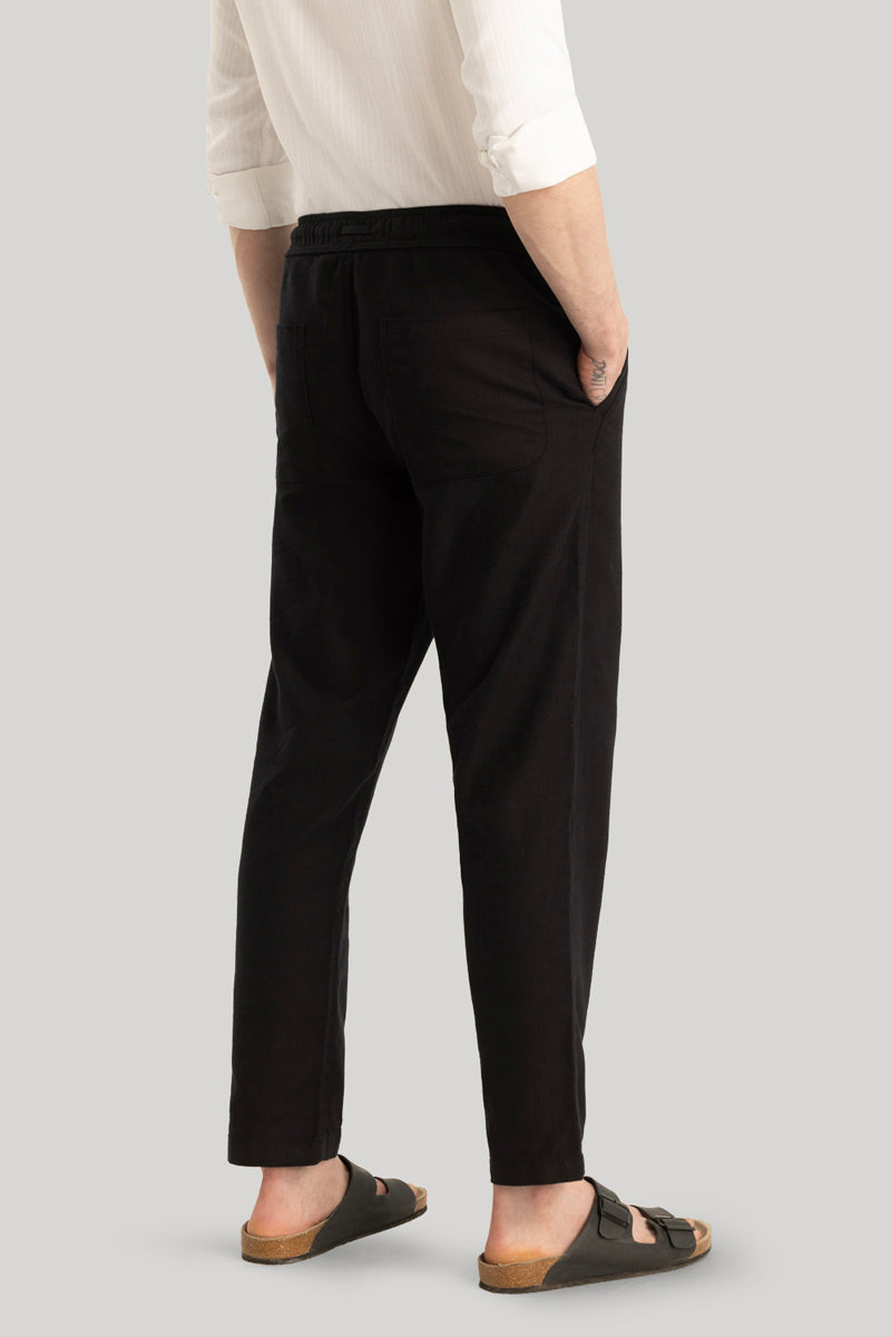 Martino Black Plain Relaxed Fit Trousers