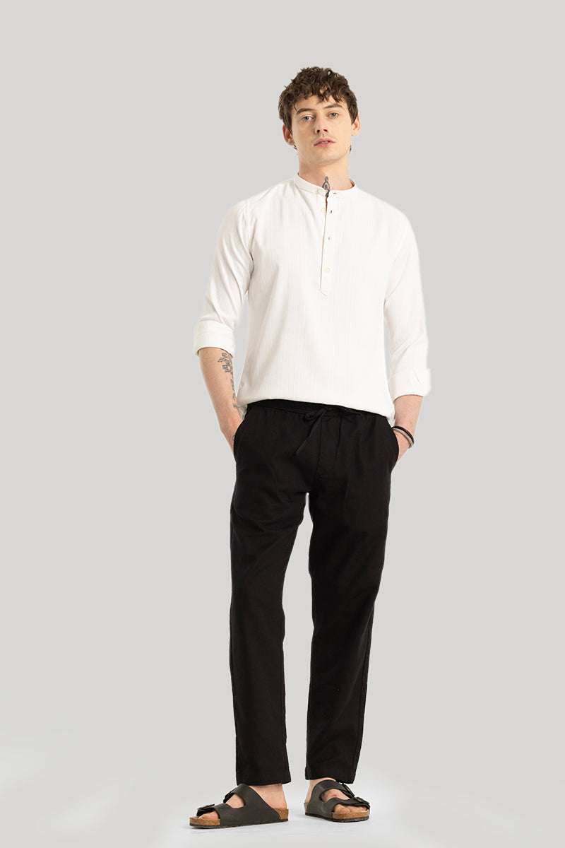 Martino Black Plain Relaxed Fit Trousers