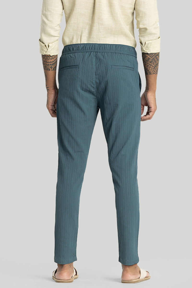 Harbor Teal Plain Slim Fit Trousers