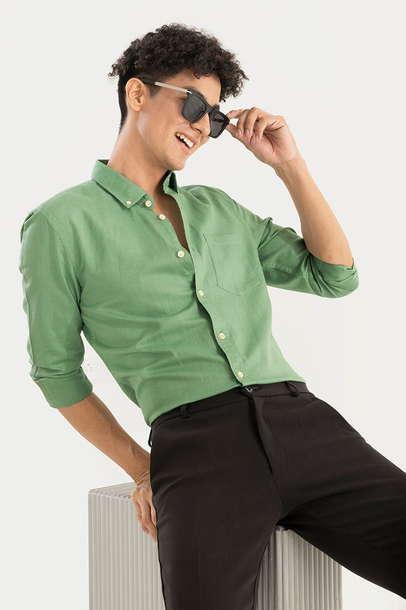 Trig Leaf Green Linen Shirt