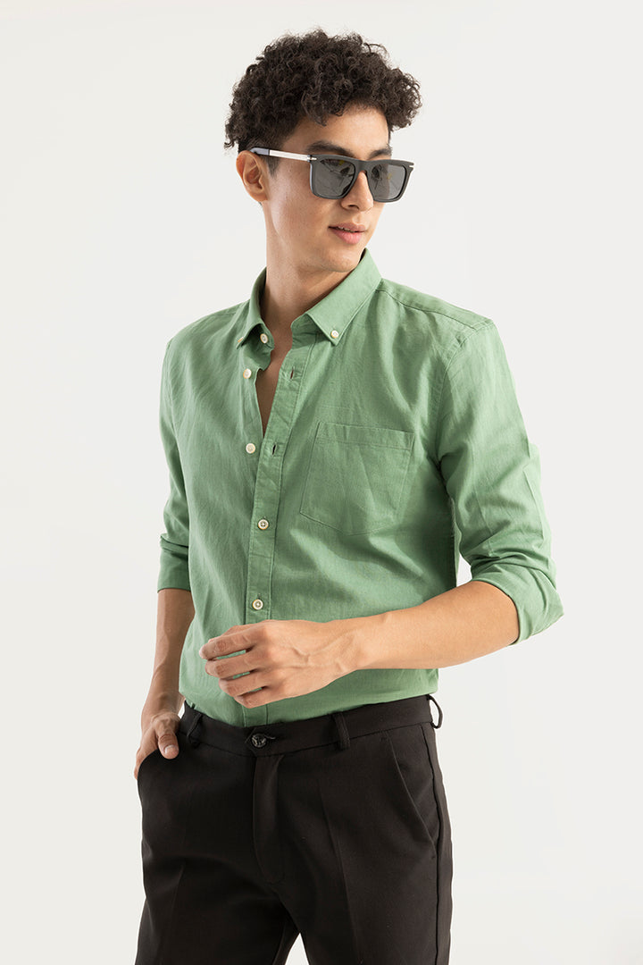 Buy Men's Trig Leaf Green Linen Shirt Online | SNITCH