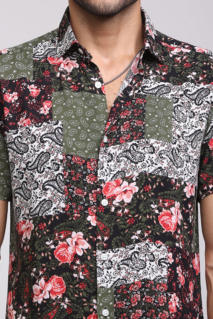 Printed Patch Black Shirt