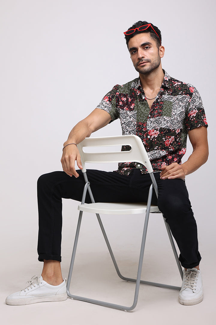 Printed Patch Black Shirt