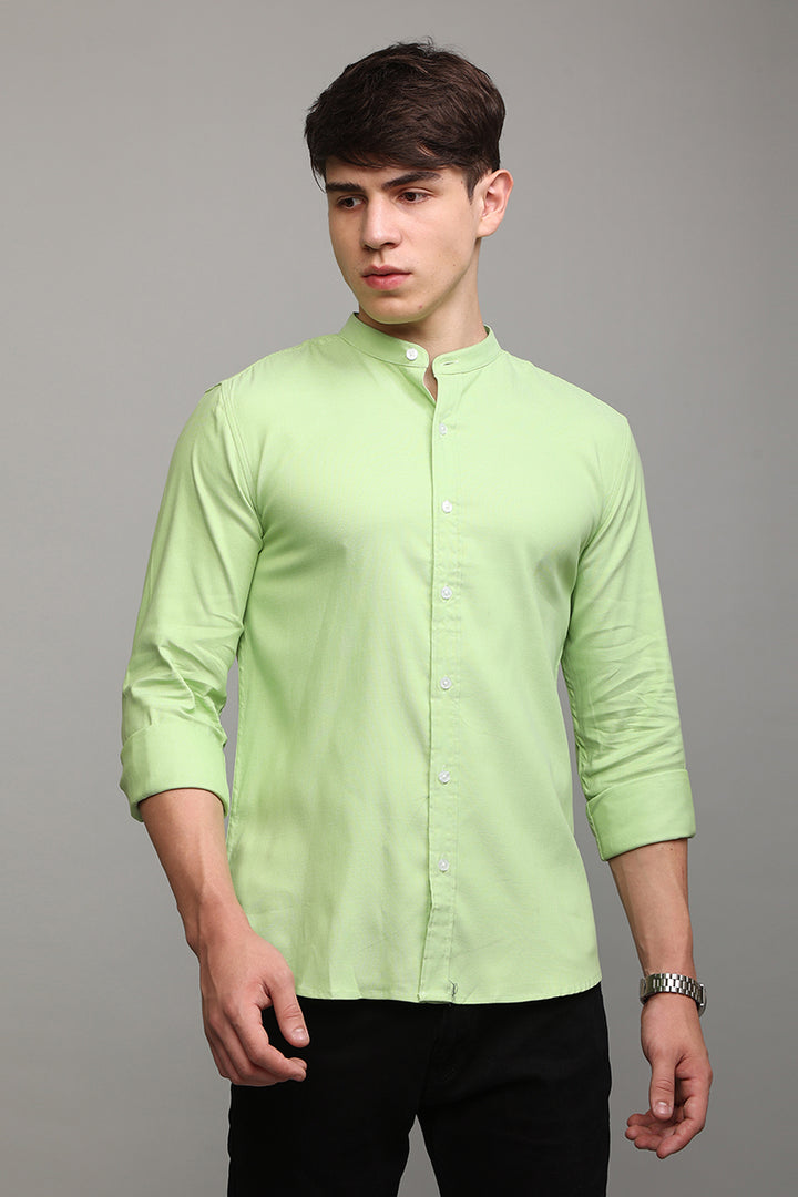 Standup Collar Green Shirt