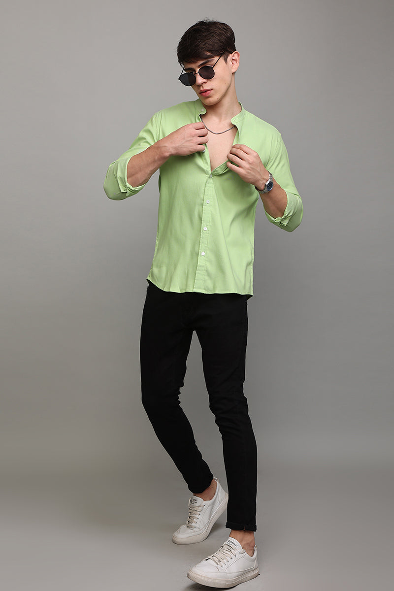 Standup Collar Green Shirt