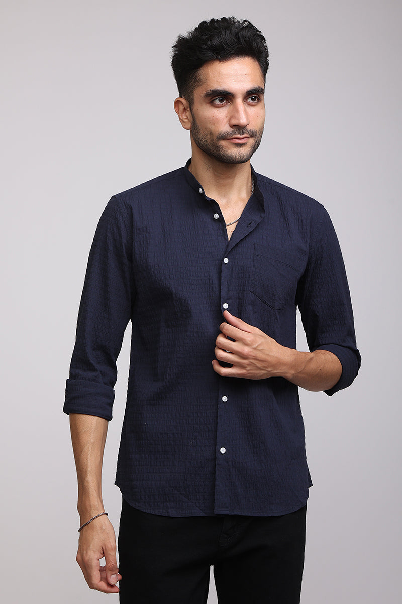 Buy Mens's Textured Navy Seer Sucker Shirt Online | SNITCH