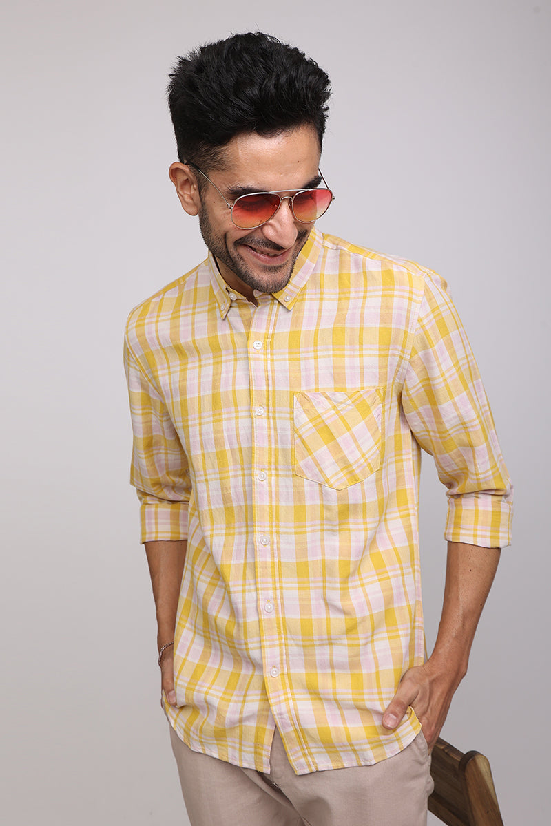 Buy Men's Royal Checks Yellow Shirt Online | SNITCH