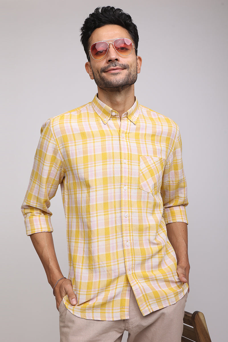Buy Men's Royal Checks Yellow Shirt Online | SNITCH