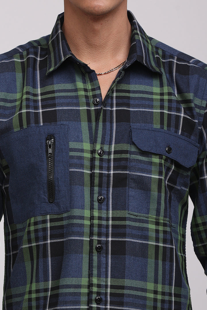 Pocket Zipper Blue Shirt