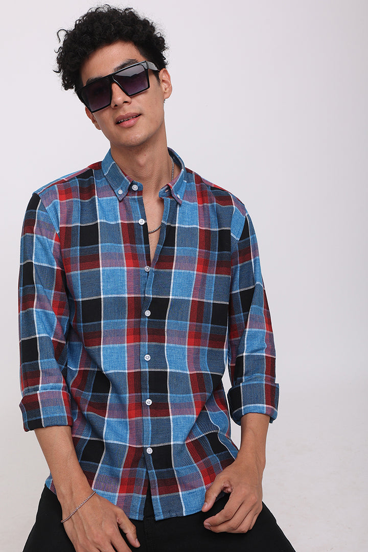 Portrait Cobalt Blue Checks Shirt