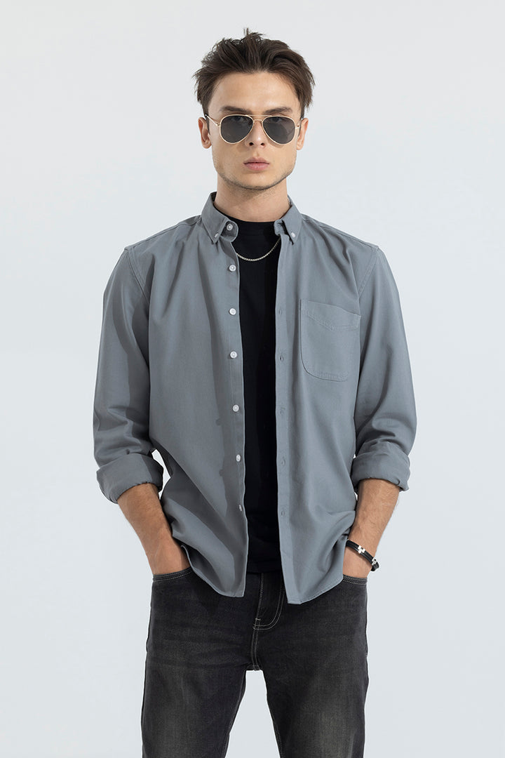 V Pocket Steel Blue Shirt