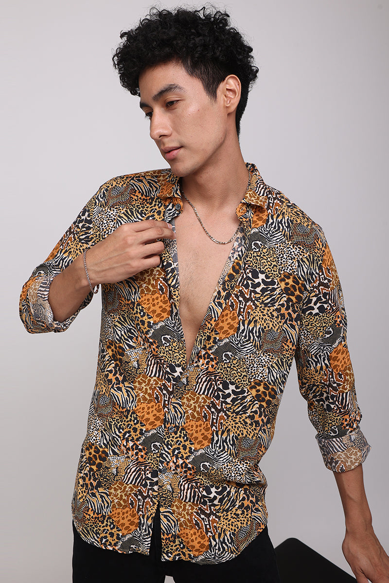 Buy Men's Animal Montage Orange Shirt Online | SNITCH