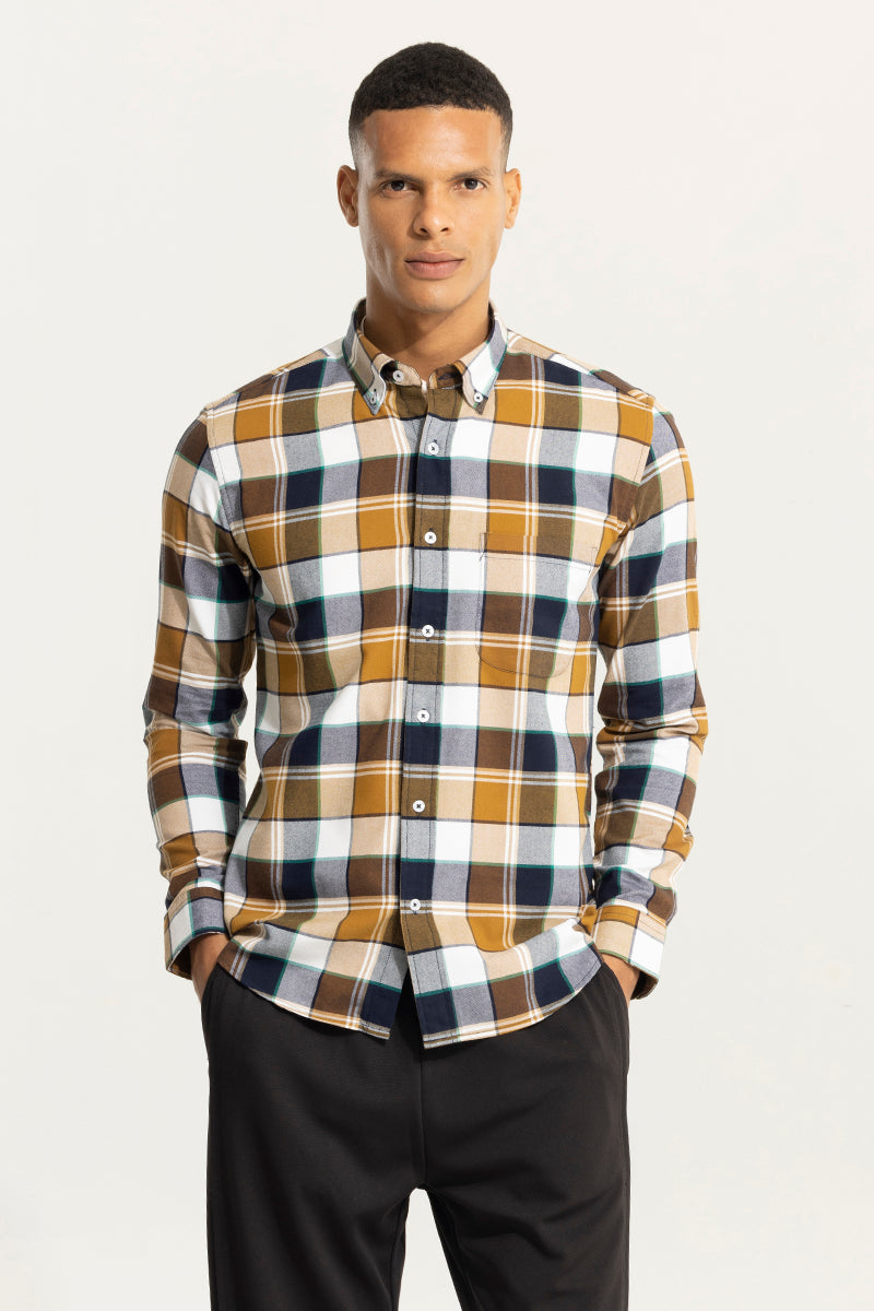 Bold Block Line Mustard Checks Shirts