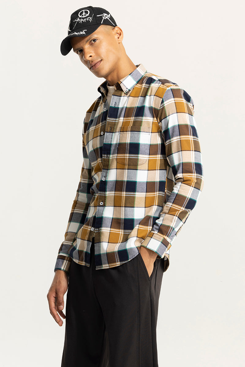 Bold Block Line Mustard Checks Shirts