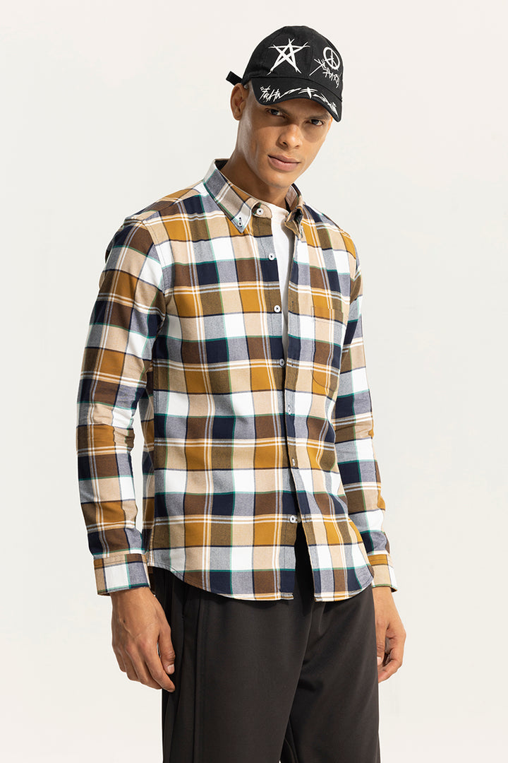 Bold Block Line Mustard Checks Shirts