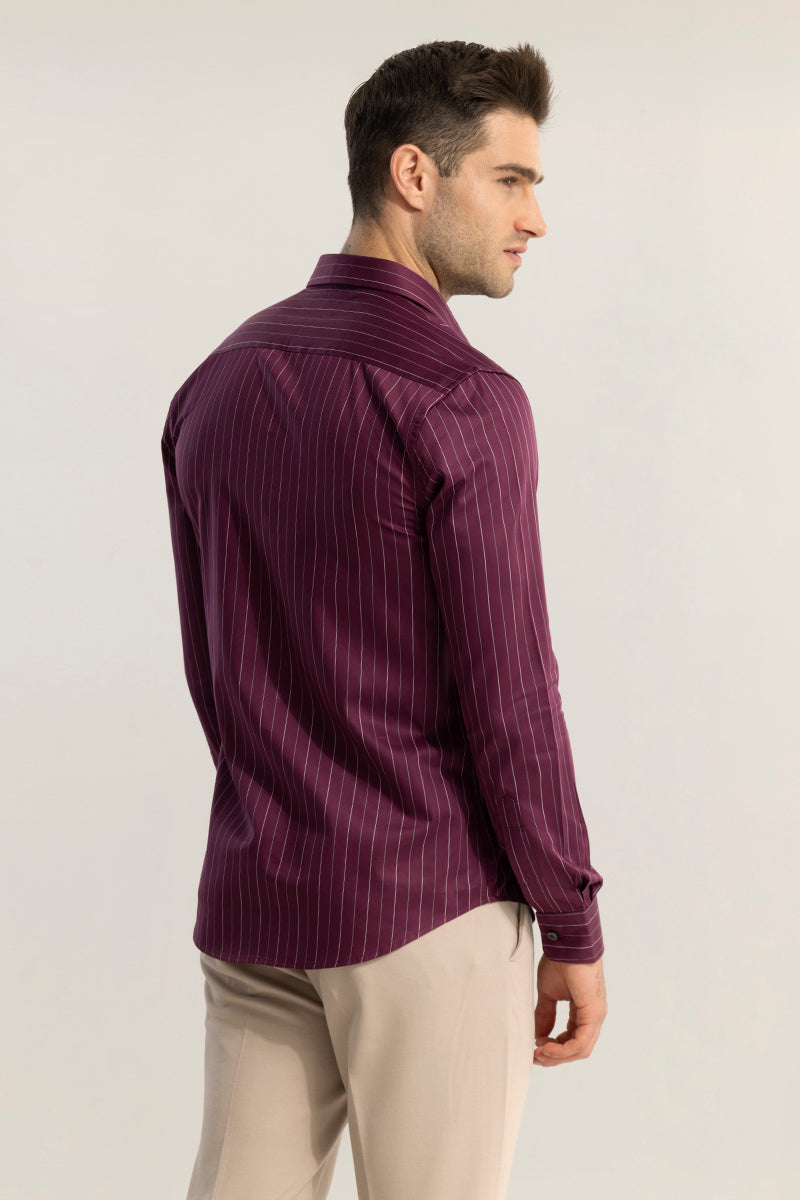 Silver Stripe Maroon Giza Cotton Shirt