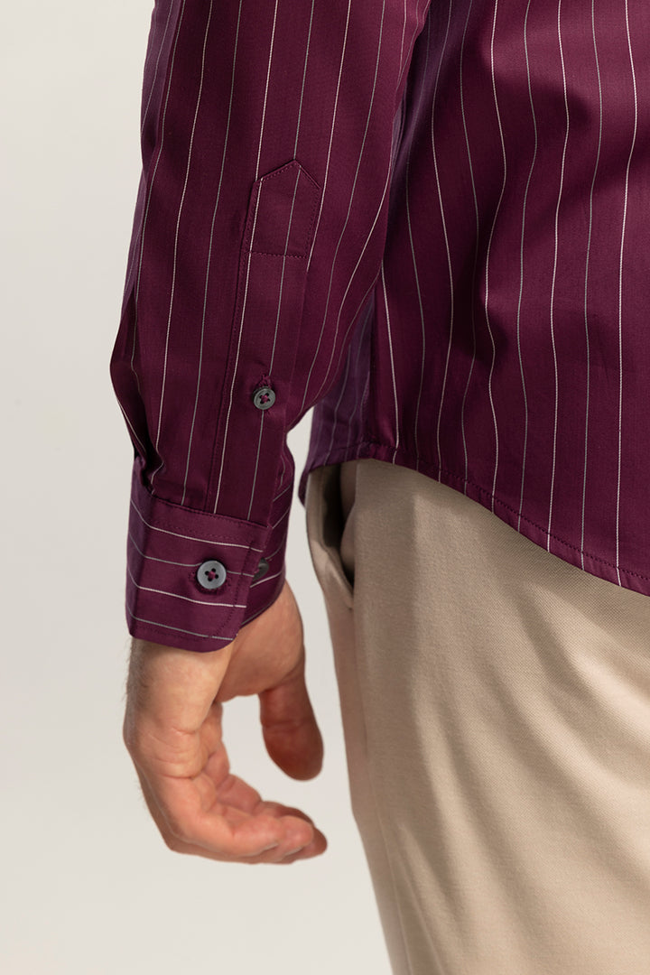 Silver Stripe Maroon Giza Cotton Shirt