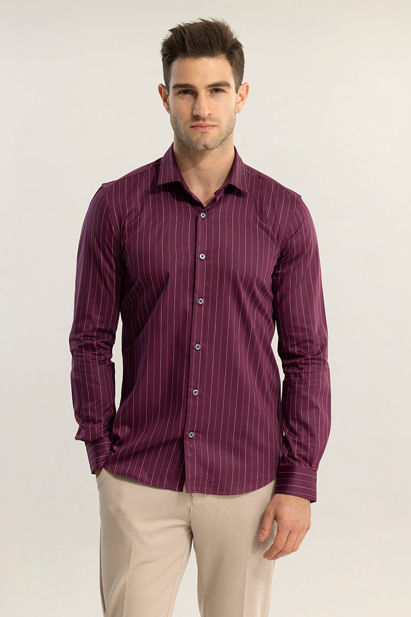 Silver Stripe Maroon Giza Cotton Shirt