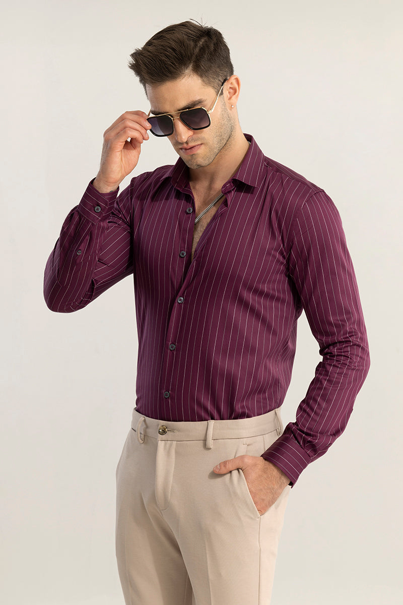 Silver Stripe Maroon Giza Cotton Shirt