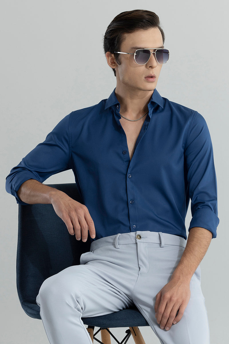 Buy Men's Double Cuff Blue Shirt Online | SNITCH