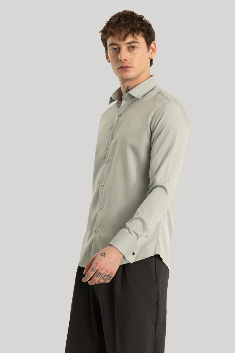 Double Cuff Light Grey Plain Shirt