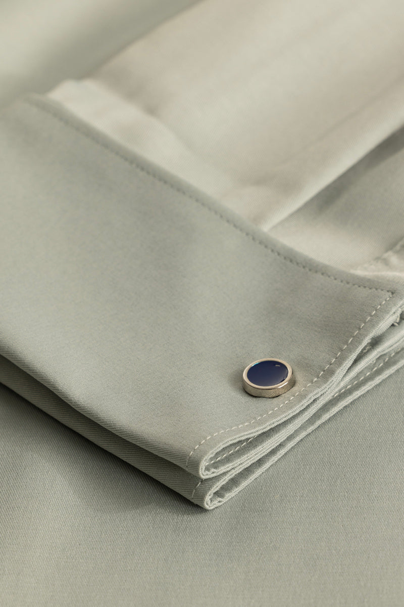 Double Cuff Light Grey Plain Shirt