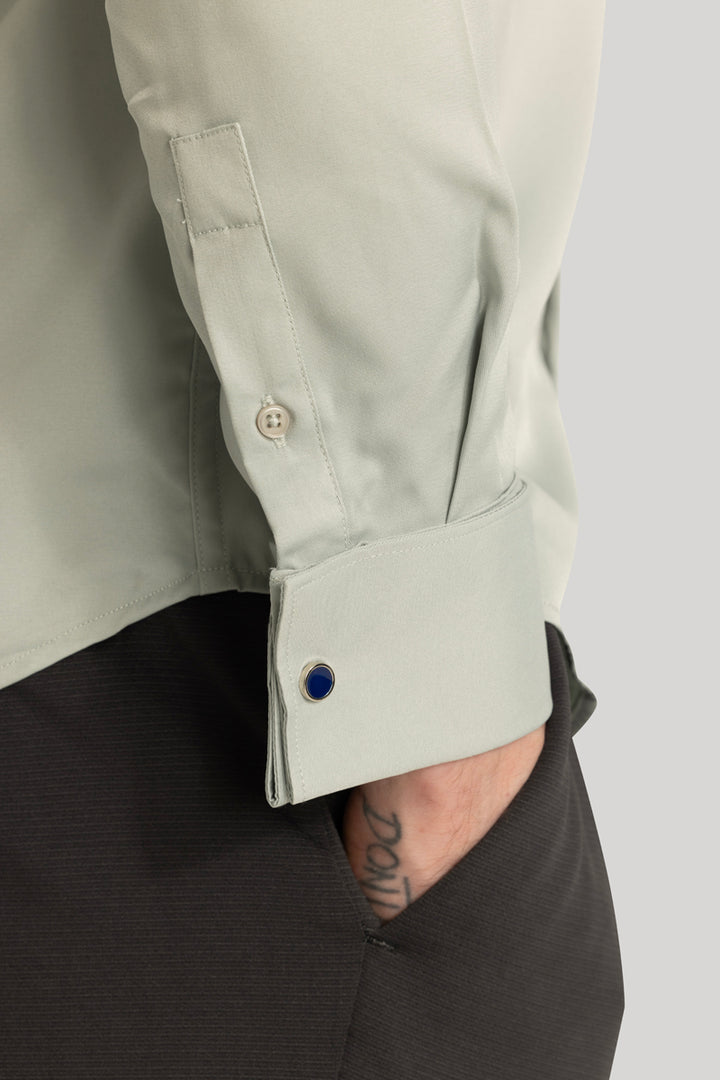 Double Cuff Light Grey Plain Shirt