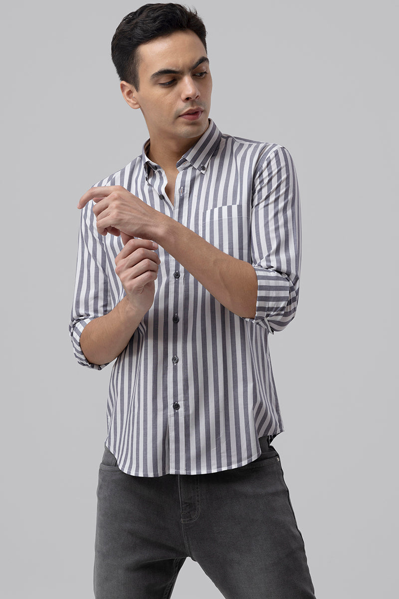 Buy Men's Grey Stripe White Shirt Online | SNITCH