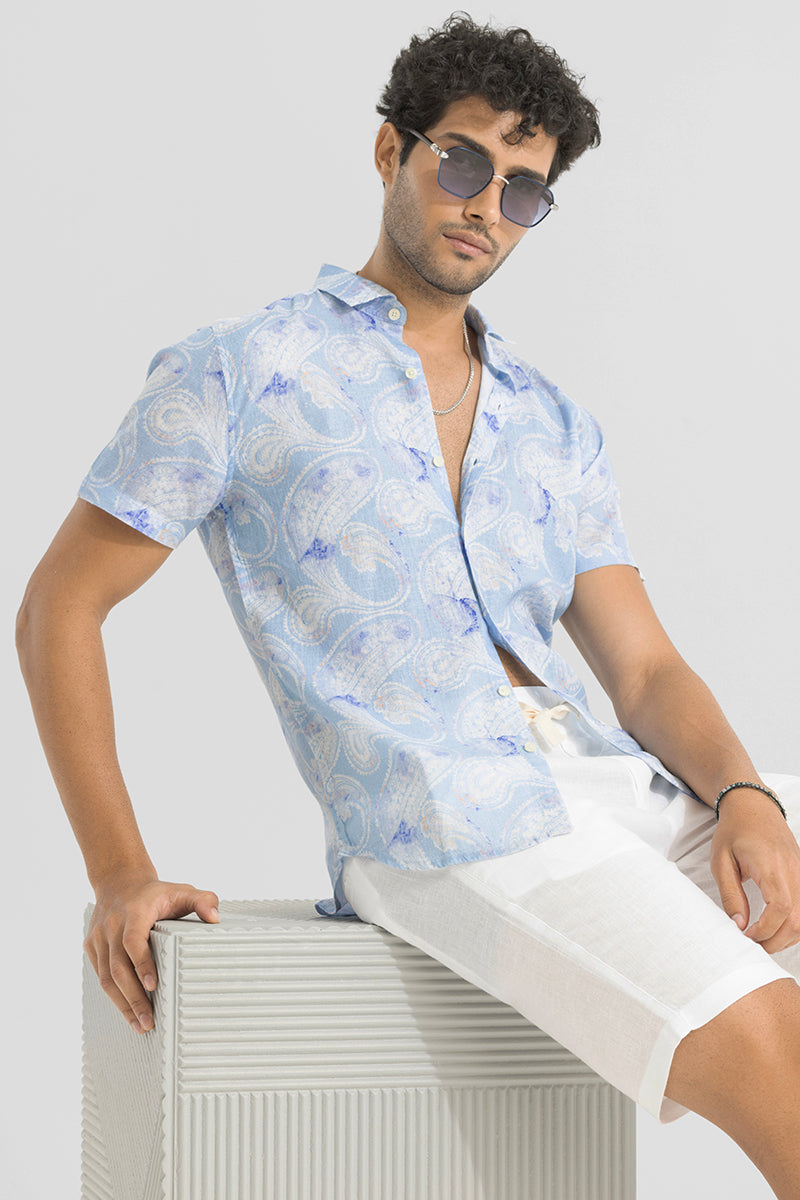 Buy Men's Lapras Blue Linen Shirt Online | SNITCH