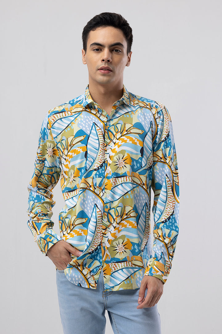 Futuristic Flower Blue Shirt