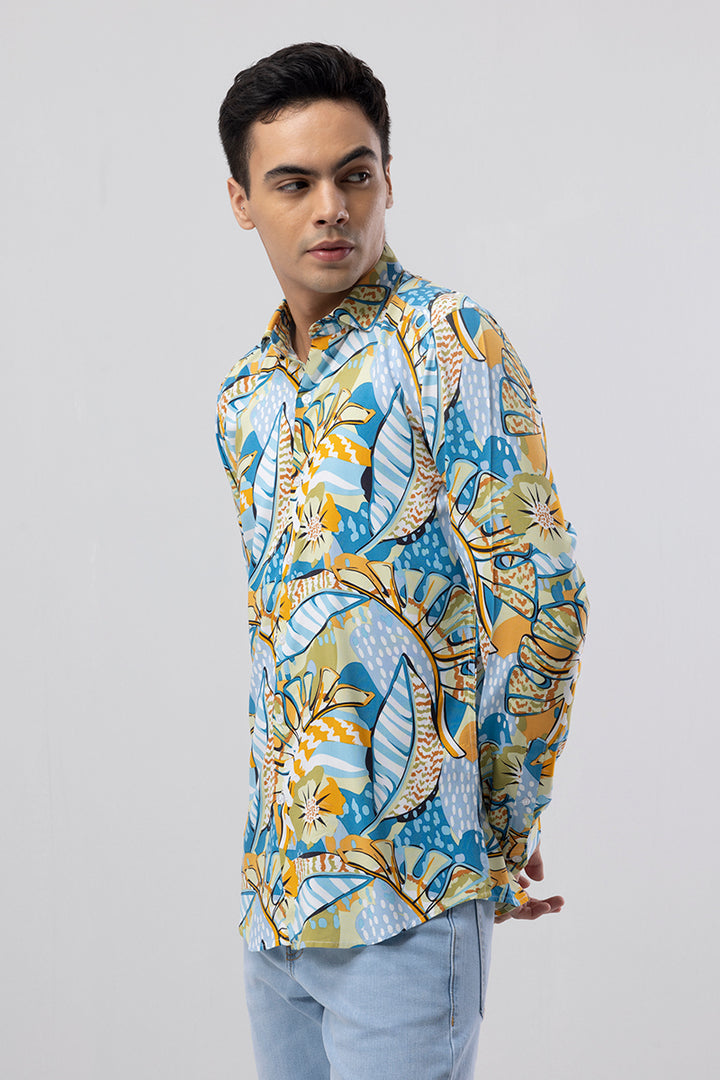 Futuristic Flower Blue Shirt