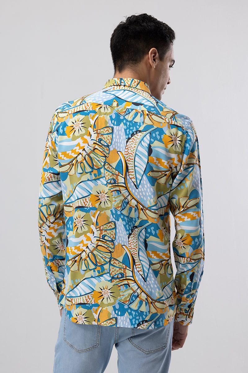 Futuristic Flower Blue Shirt