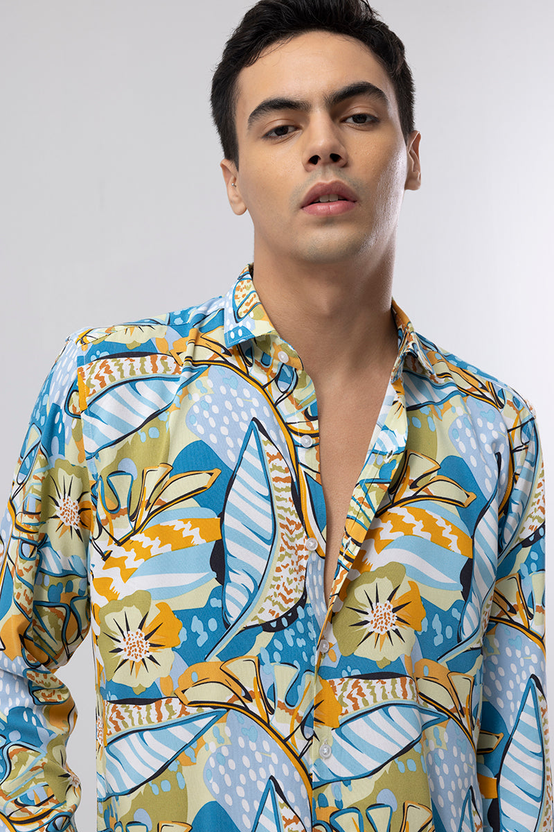 Futuristic Flower Blue Shirt