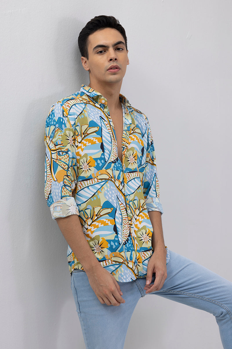 Futuristic Flower Blue Shirt