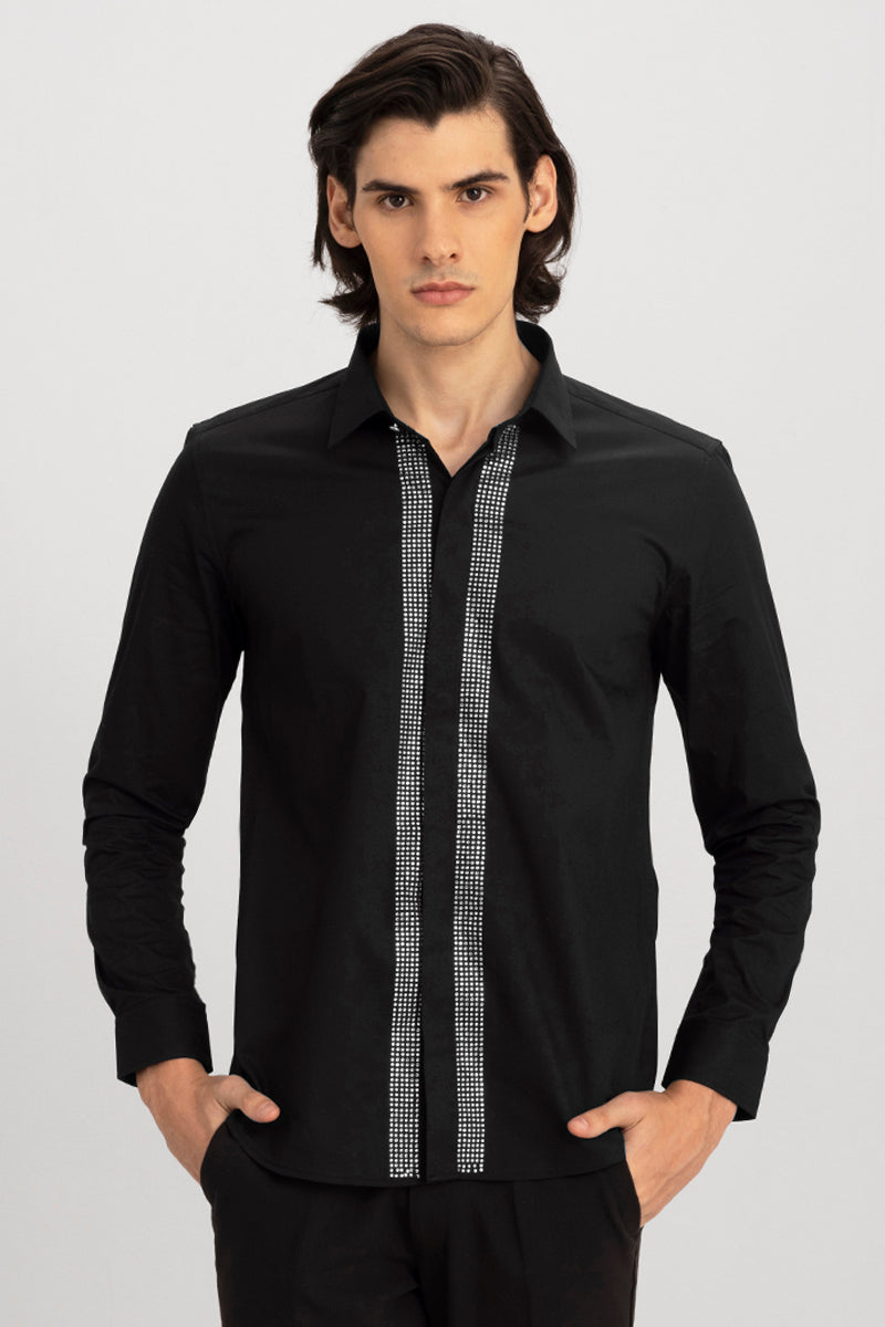 Buy Men's Crystal Embellished Black Shirt Online | SNITCH