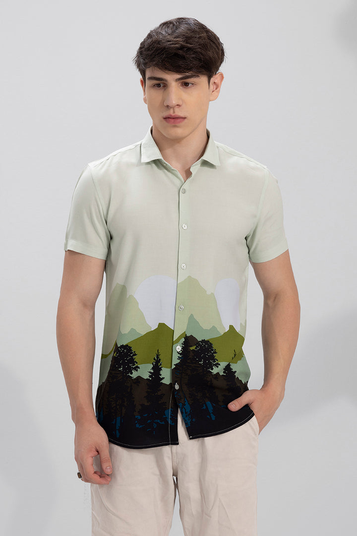 Landscape Print Light Green Shirt