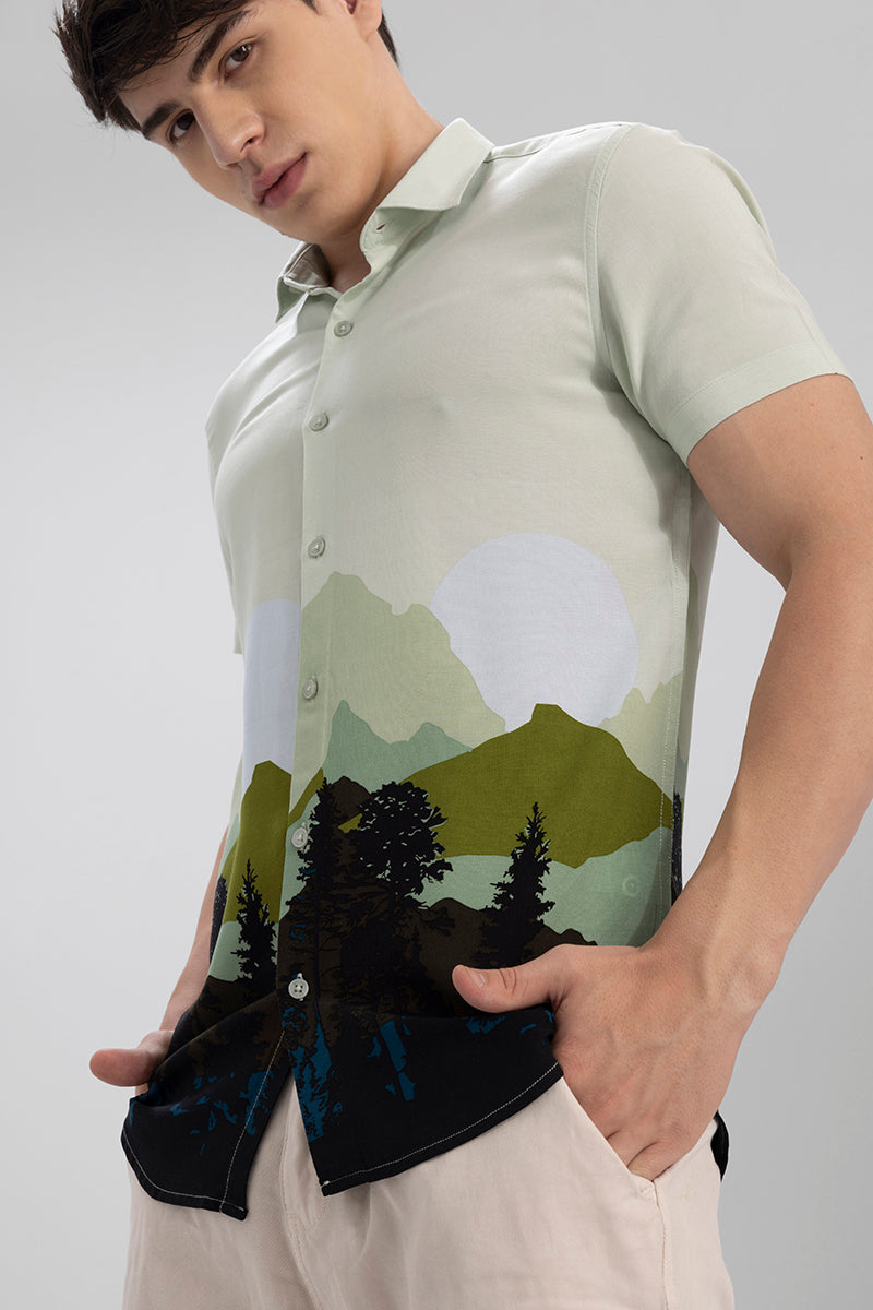 Landscape Print Light Green Shirt