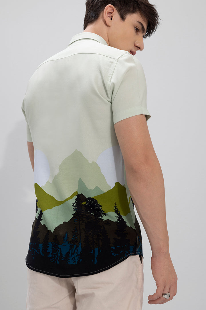 Landscape Print Light Green Shirt