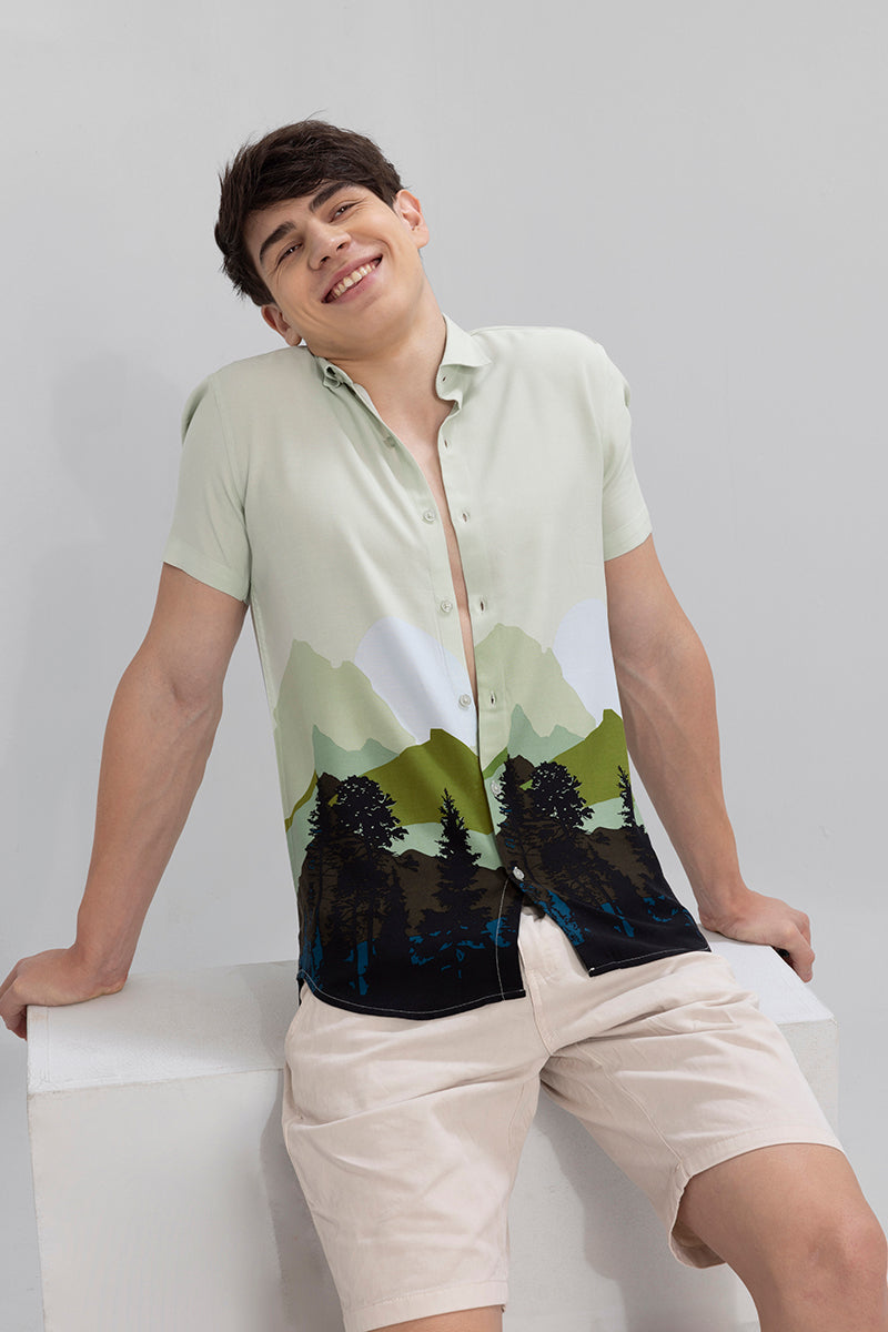 Landscape Print Light Green Shirt