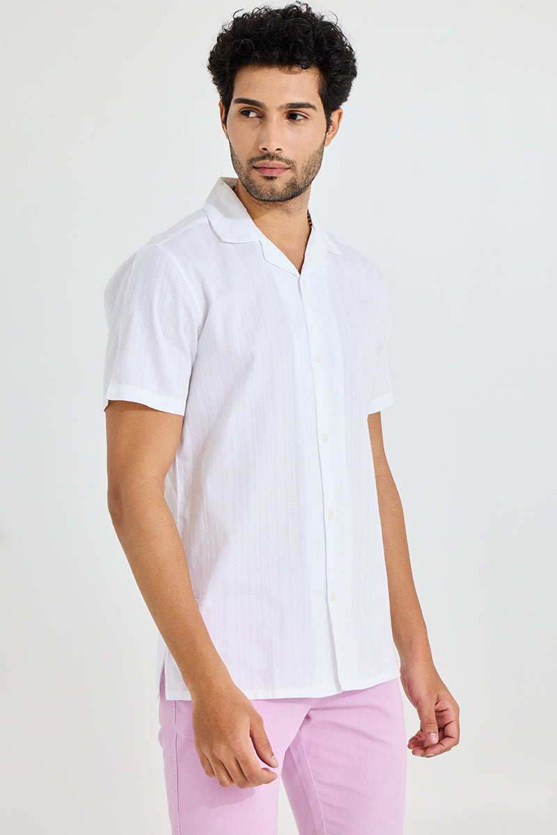 Buy Men's Parallel Wave Design White Shirt Online | SNITCH