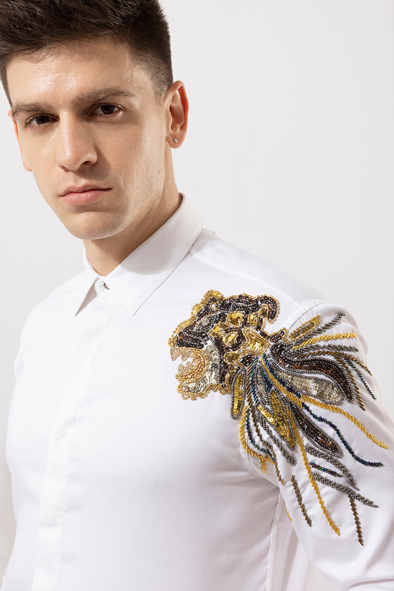 Buy Men's Leon White Embroidery Shirt Online | SNITCH