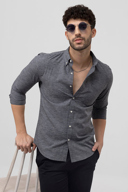 Buy Men's Sprauncy Charcoal Grey Linen Shirt Online | SNITCH