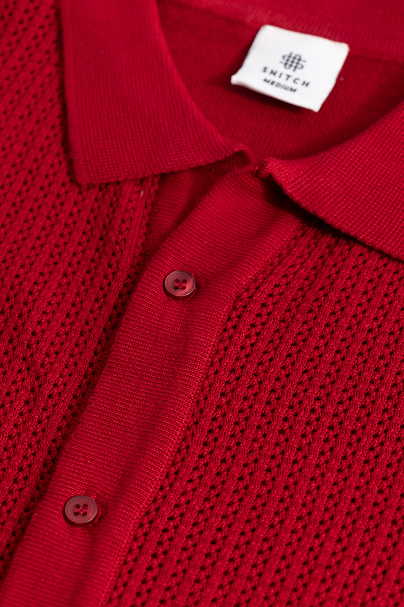 Serene Knit Elegance Red Shirt