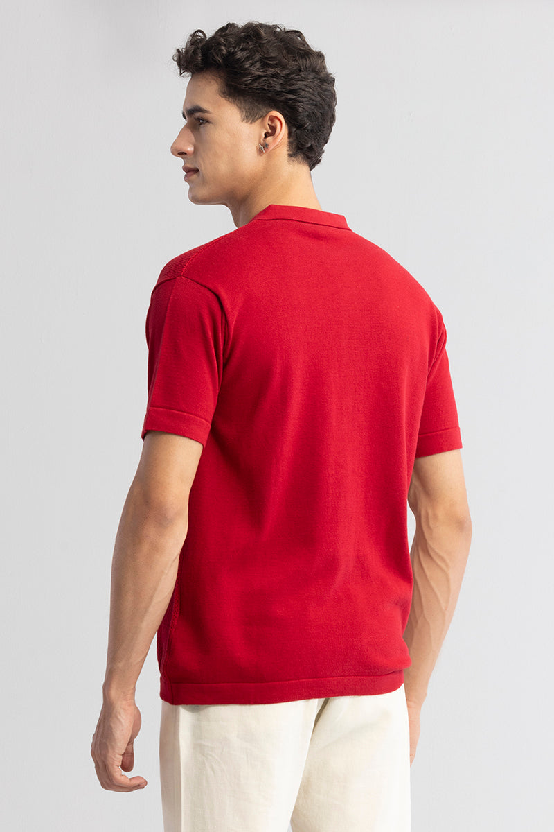 Serene Knit Elegance Red Shirt