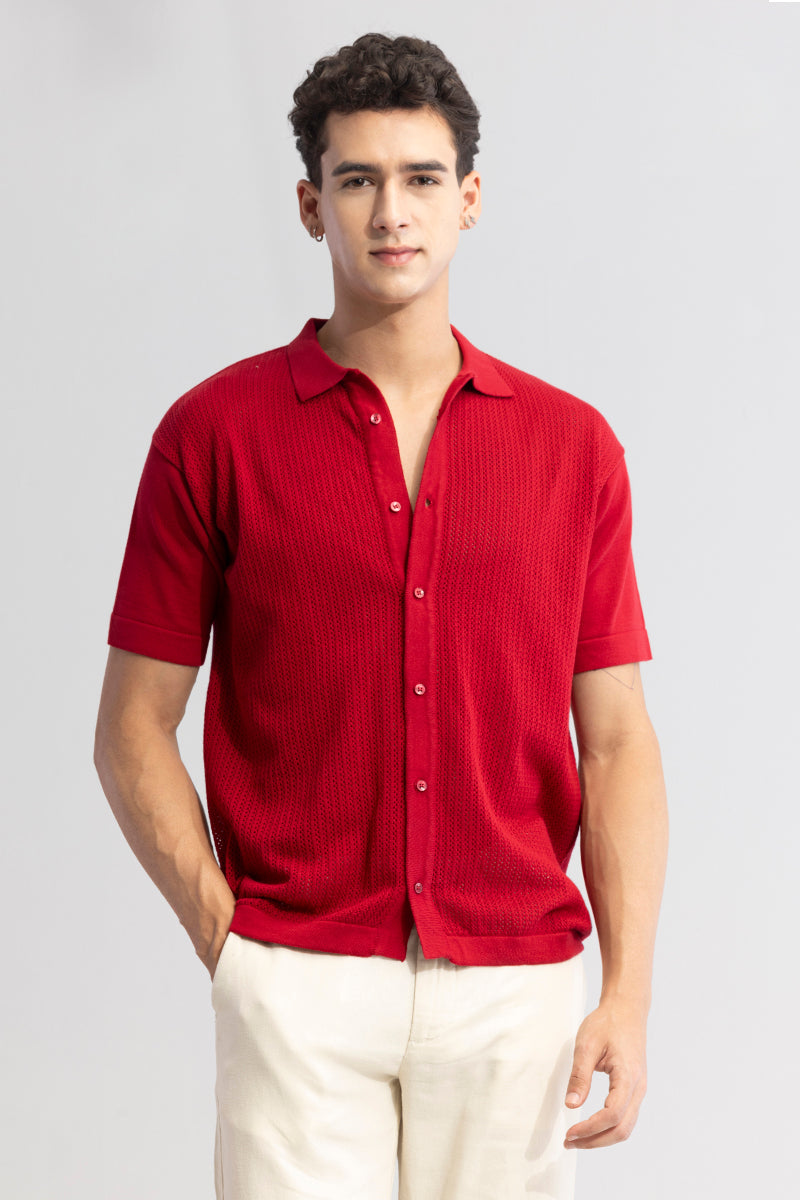 Serene Knit Elegance Red Shirt